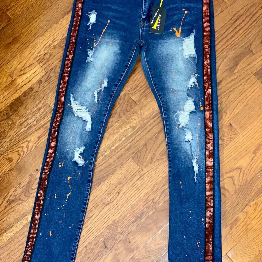 Men Orange Bling Jeans